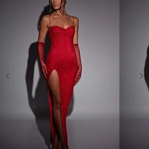 Babyboo Trixie Maxi Dress - Red Sparkle with the gloves